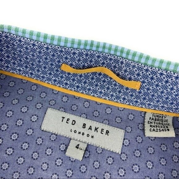 Ted Baker London Short Sleeve Button Down Teal Checkered - Picture 3 of 5